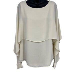 DKNY Women Blouse Top Size Medium M Cream Layer Long Batwing Sleeves Scoop New